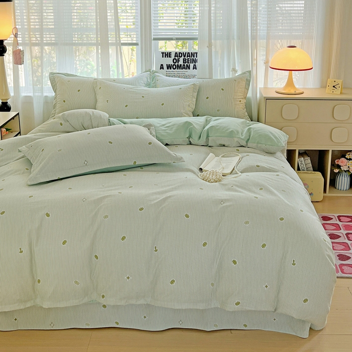 91家纺网 家纺一手货源 找家纺 欢博莱  2025新款仿纯棉四件套学生宿舍三件套单被套 小南瓜-绿