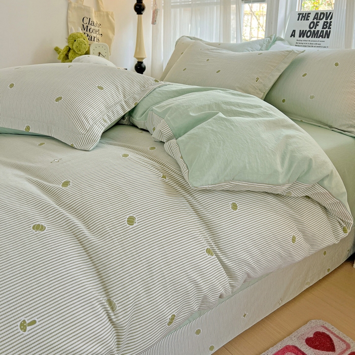 91家纺网 家纺一手货源 找家纺 欢博莱  2025新款仿纯棉四件套学生宿舍三件套单被套 小南瓜-绿