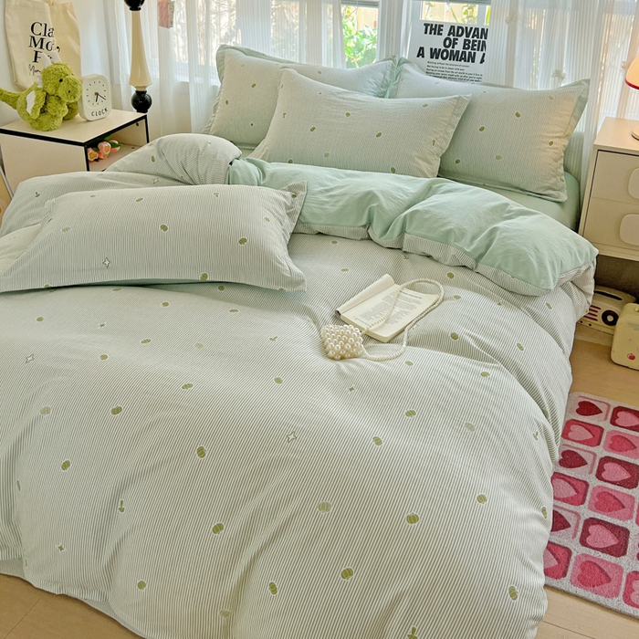 91家纺网 家纺一手货源 找家纺 欢博莱  2025新款仿纯棉四件套学生宿舍三件套单被套 小南瓜-绿