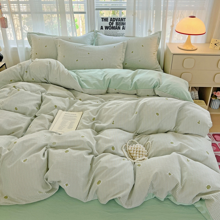 91家纺网 家纺一手货源 找家纺 欢博莱  2025新款仿纯棉四件套学生宿舍三件套单被套 小南瓜-绿