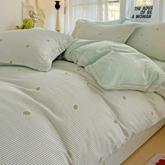 91家纺网 家纺一手货源 找家纺 欢博莱  2025新款仿纯棉四件套学生宿舍三件套单被套 小南瓜-绿