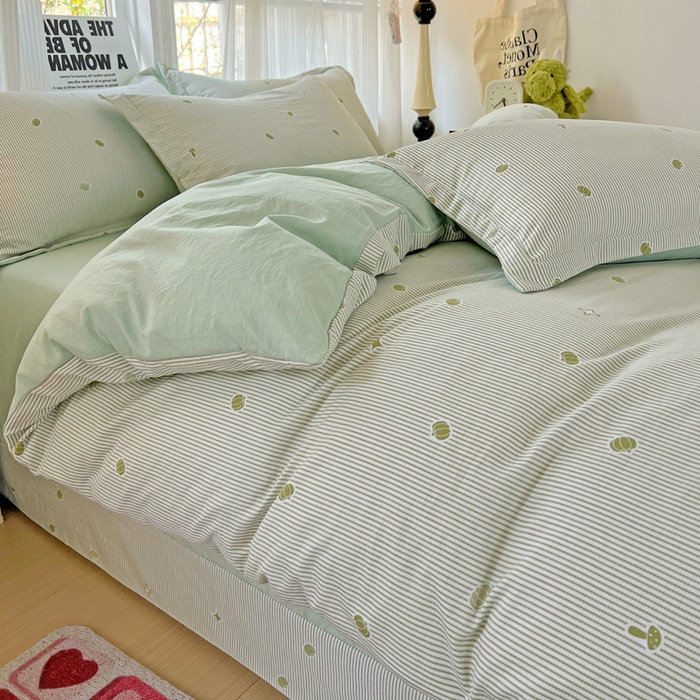 91家纺网 家纺一手货源 找家纺 欢博莱  2025新款仿纯棉四件套学生宿舍三件套单被套 小南瓜-绿