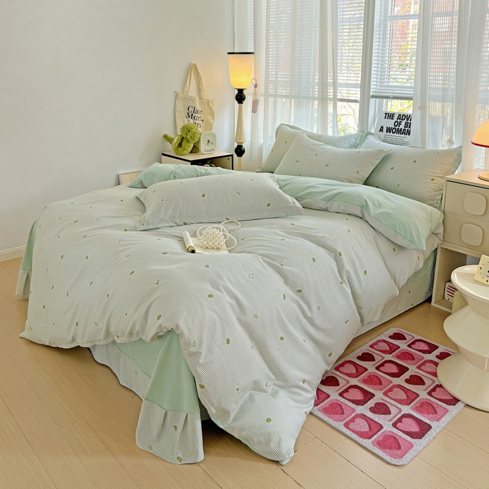 91家纺网 家纺一手货源 找家纺 欢博莱  2025新款仿纯棉四件套学生宿舍三件套单被套 小南瓜-绿