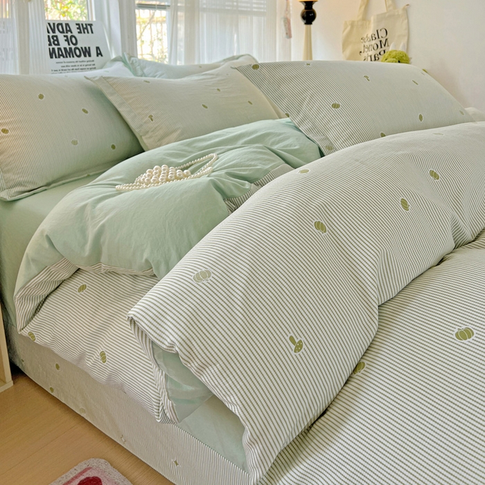 91家纺网 家纺一手货源 找家纺 欢博莱  2025新款仿纯棉四件套学生宿舍三件套单被套 小南瓜-绿