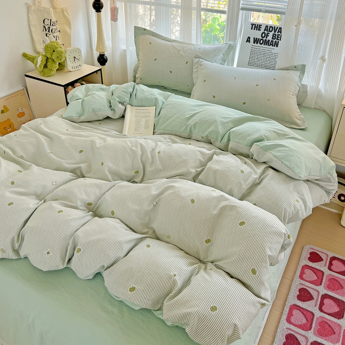 91家纺网 家纺一手货源 找家纺 欢博莱  2025新款仿纯棉四件套学生宿舍三件套单被套 小南瓜-绿