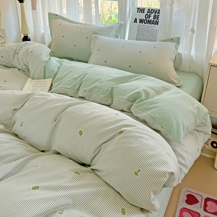 91家纺网 家纺一手货源 找家纺 欢博莱  2025新款仿纯棉四件套学生宿舍三件套单被套 小南瓜-绿