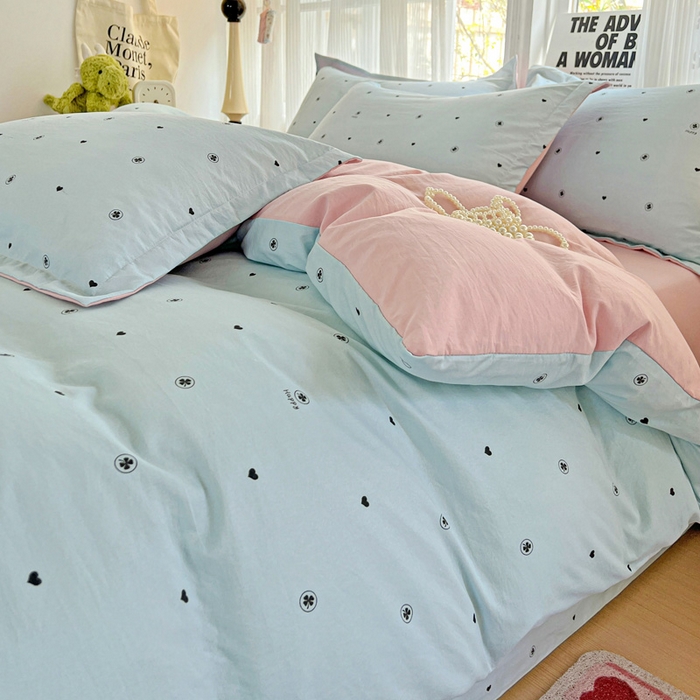 91家纺网 家纺一手货源 找家纺 欢博莱  2025新款仿纯棉四件套学生宿舍三件套单被套 心悠-蓝