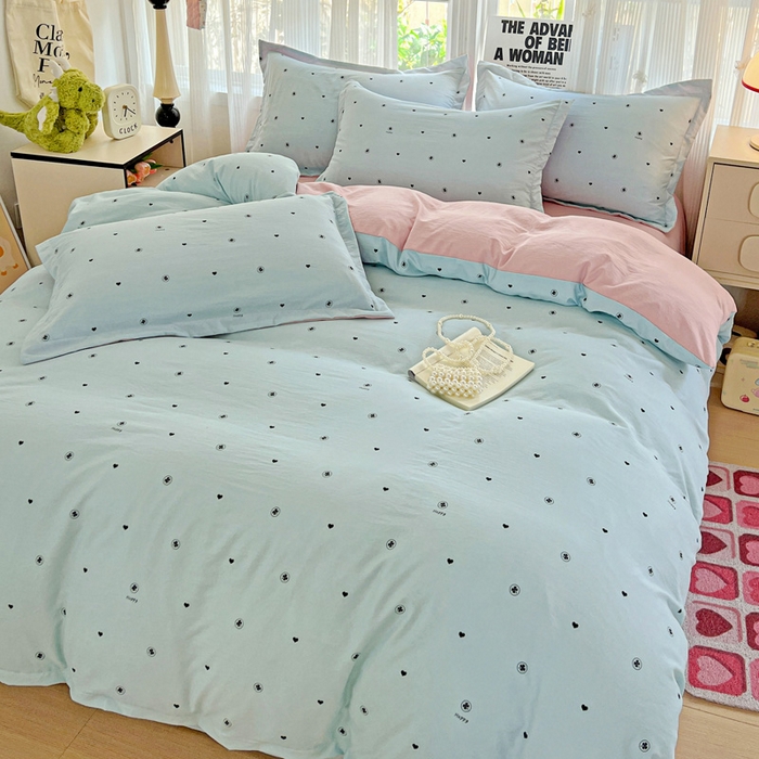 91家纺网 家纺一手货源 找家纺 欢博莱  2025新款仿纯棉四件套学生宿舍三件套单被套 心悠-蓝