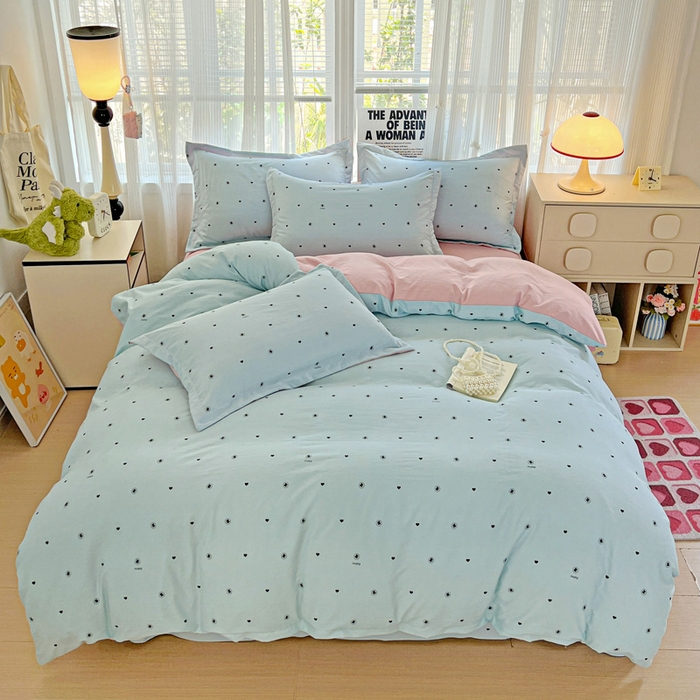 91家纺网 家纺一手货源 找家纺 欢博莱  2025新款仿纯棉四件套学生宿舍三件套单被套 心悠-蓝