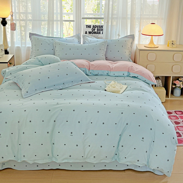 91家纺网 家纺一手货源 找家纺 欢博莱  2025新款仿纯棉四件套学生宿舍三件套单被套 心悠-蓝