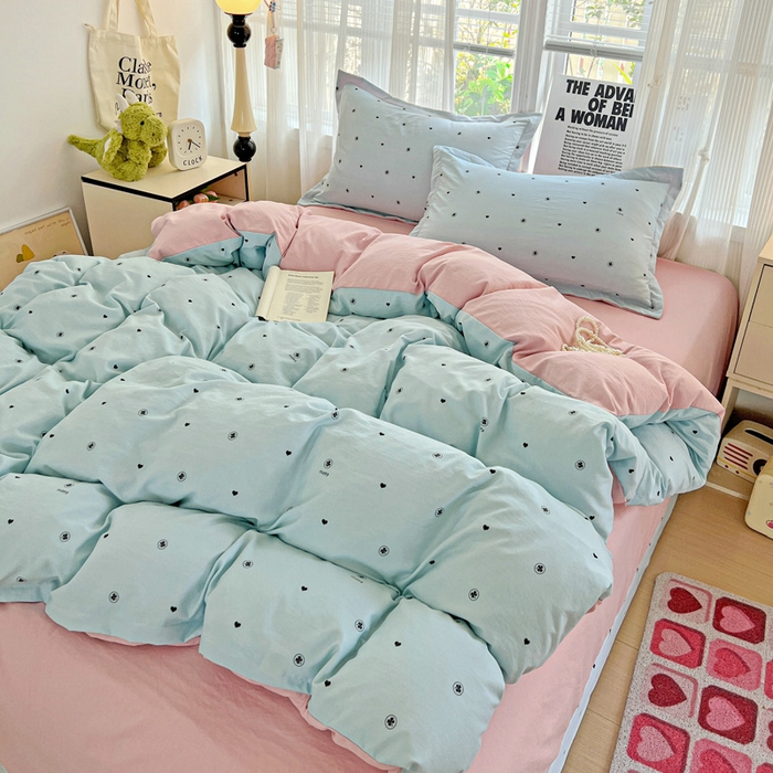 91家纺网 家纺一手货源 找家纺 欢博莱  2025新款仿纯棉四件套学生宿舍三件套单被套 心悠-蓝