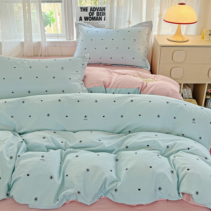 91家纺网 家纺一手货源 找家纺 欢博莱  2025新款仿纯棉四件套学生宿舍三件套单被套 心悠-蓝