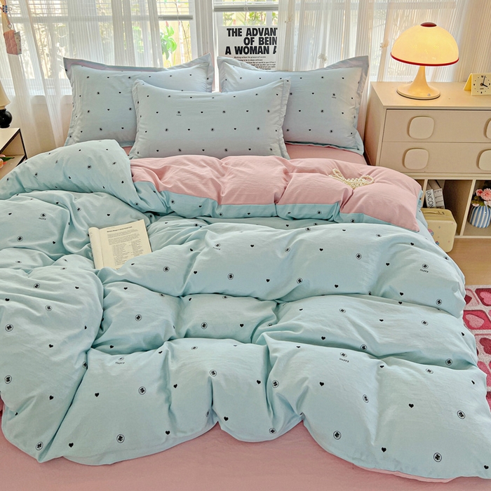 91家纺网 家纺一手货源 找家纺 欢博莱  2025新款仿纯棉四件套学生宿舍三件套单被套 心悠-蓝