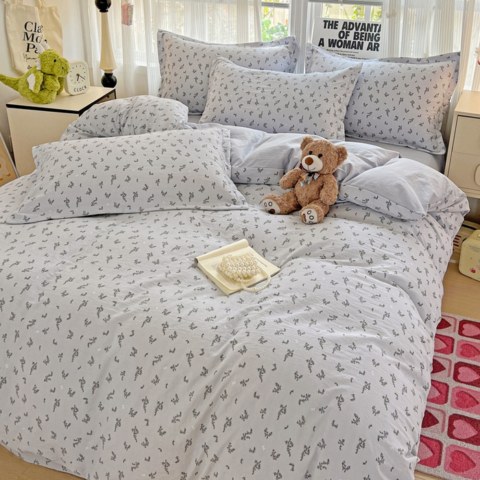 91家纺网 家纺一手货源 找家纺 欢博莱  2025新款仿纯棉四件套学生宿舍三件套单被套 叶初开-灰