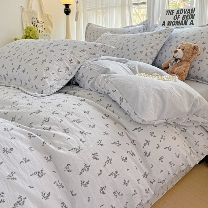 91家纺网 家纺一手货源 找家纺 欢博莱  2025新款仿纯棉四件套学生宿舍三件套单被套 叶初开-灰