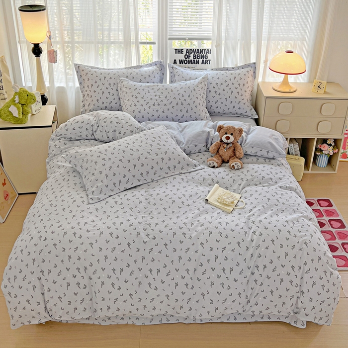 91家纺网 家纺一手货源 找家纺 欢博莱  2025新款仿纯棉四件套学生宿舍三件套单被套 叶初开-灰