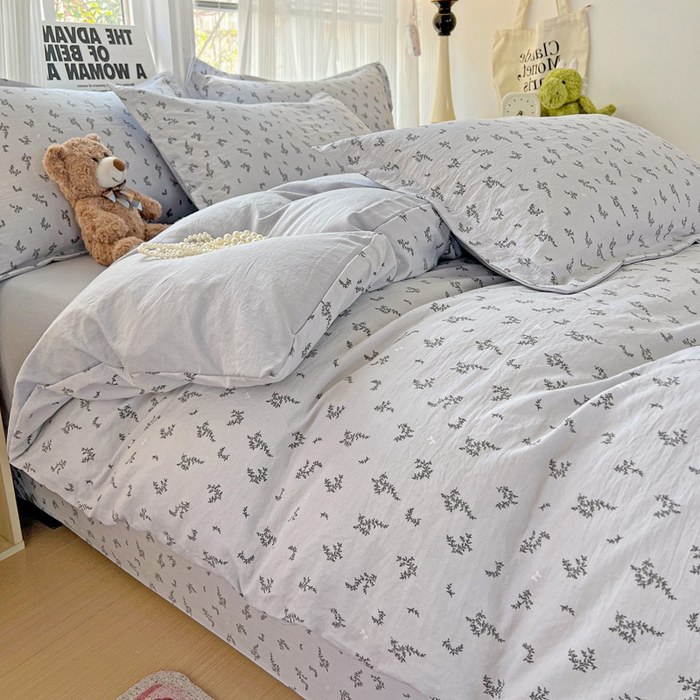 91家纺网 家纺一手货源 找家纺 欢博莱  2025新款仿纯棉四件套学生宿舍三件套单被套 叶初开-灰