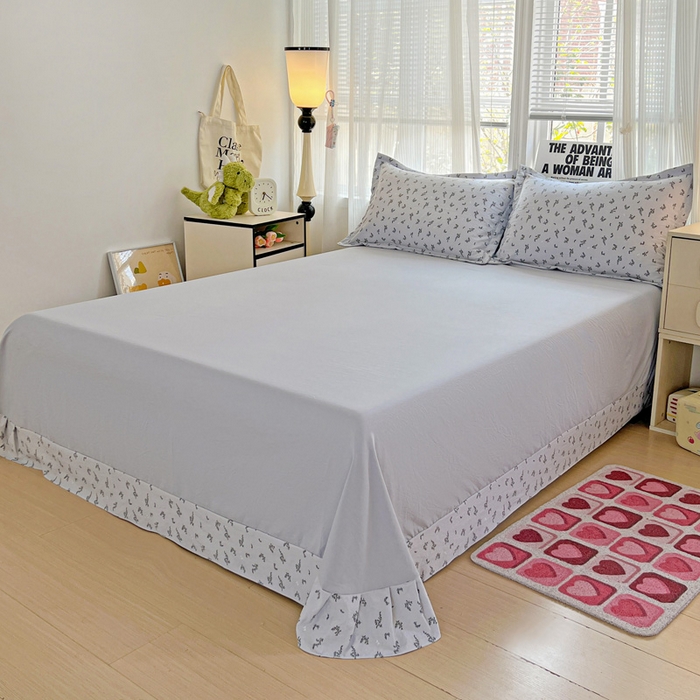 91家纺网 家纺一手货源 找家纺 欢博莱  2025新款仿纯棉四件套学生宿舍三件套单被套 叶初开-灰