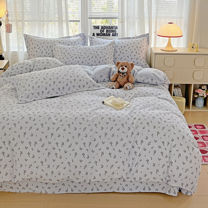 91家纺网 家纺一手货源 找家纺 欢博莱  2025新款仿纯棉四件套学生宿舍三件套单被套 叶初开-灰