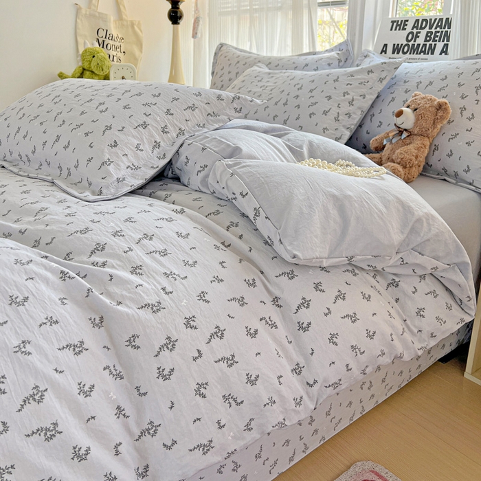 91家纺网 家纺一手货源 找家纺 欢博莱  2025新款仿纯棉四件套学生宿舍三件套单被套 叶初开-灰