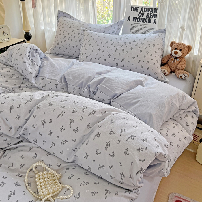 91家纺网 家纺一手货源 找家纺 欢博莱  2025新款仿纯棉四件套学生宿舍三件套单被套 叶初开-灰