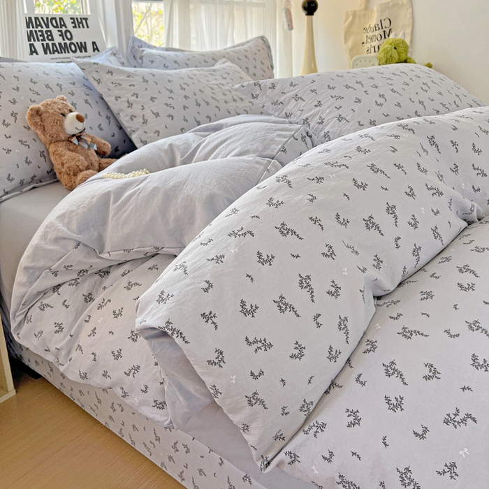 91家纺网 家纺一手货源 找家纺 欢博莱  2025新款仿纯棉四件套学生宿舍三件套单被套 叶初开-灰