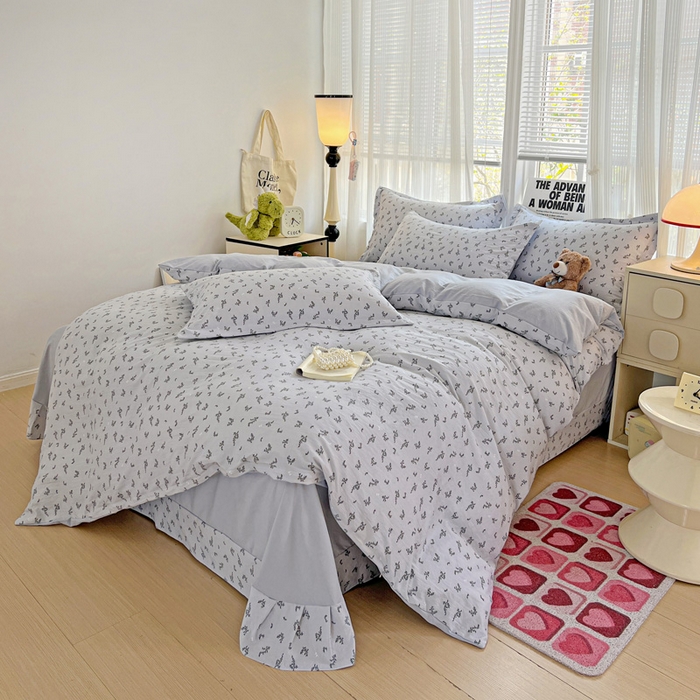 91家纺网 家纺一手货源 找家纺 欢博莱  2025新款仿纯棉四件套学生宿舍三件套单被套 叶初开-灰