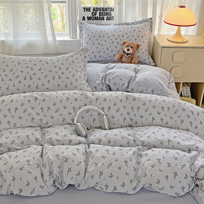 91家纺网 家纺一手货源 找家纺 欢博莱  2025新款仿纯棉四件套学生宿舍三件套单被套 叶初开-灰