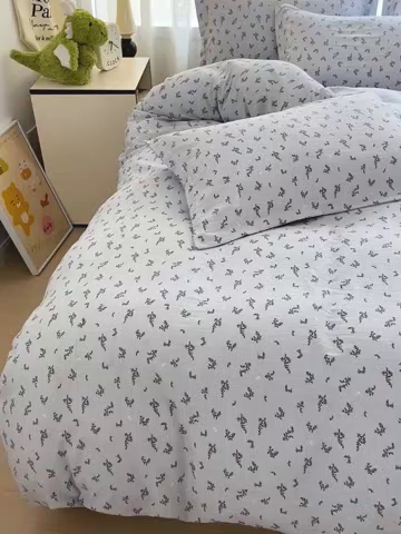 91家纺网 家纺一手货源 找家纺 欢博莱  2025新款仿纯棉四件套学生宿舍三件套单被套 叶初开-灰