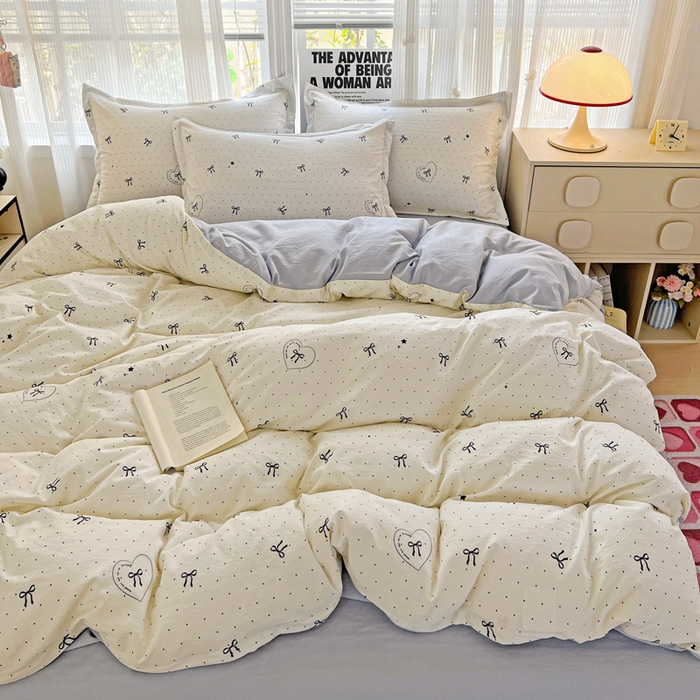 91家纺网 家纺一手货源 找家纺 欢博莱  2025新款仿纯棉四件套学生宿舍三件套单被套 依恋-米