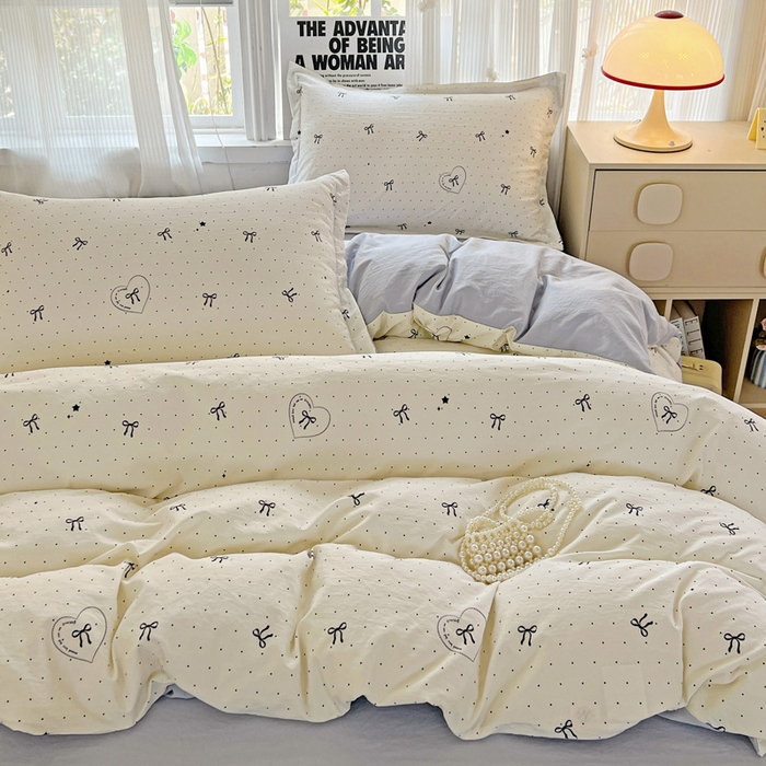 91家纺网 家纺一手货源 找家纺 欢博莱  2025新款仿纯棉四件套学生宿舍三件套单被套 依恋-米