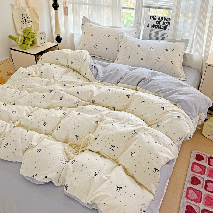 91家纺网 家纺一手货源 找家纺 欢博莱  2025新款仿纯棉四件套学生宿舍三件套单被套 依恋-米