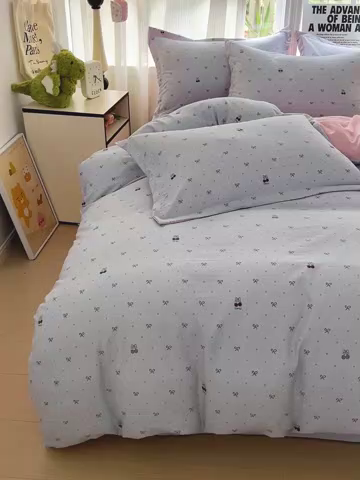 91家纺网 家纺一手货源 找家纺 欢博莱  2025新款仿纯棉四件套学生宿舍三件套单被套 樱桃爱-灰