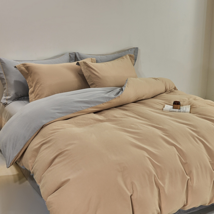 91家纺网 家纺一手货源 找家纺 憨豆家纺 2026新款全棉磨毛四件套正宗加厚长绒棉贡缎100%纯棉四件套（含买家秀）莫兰迪 莫兰迪-卡其拼浅灰