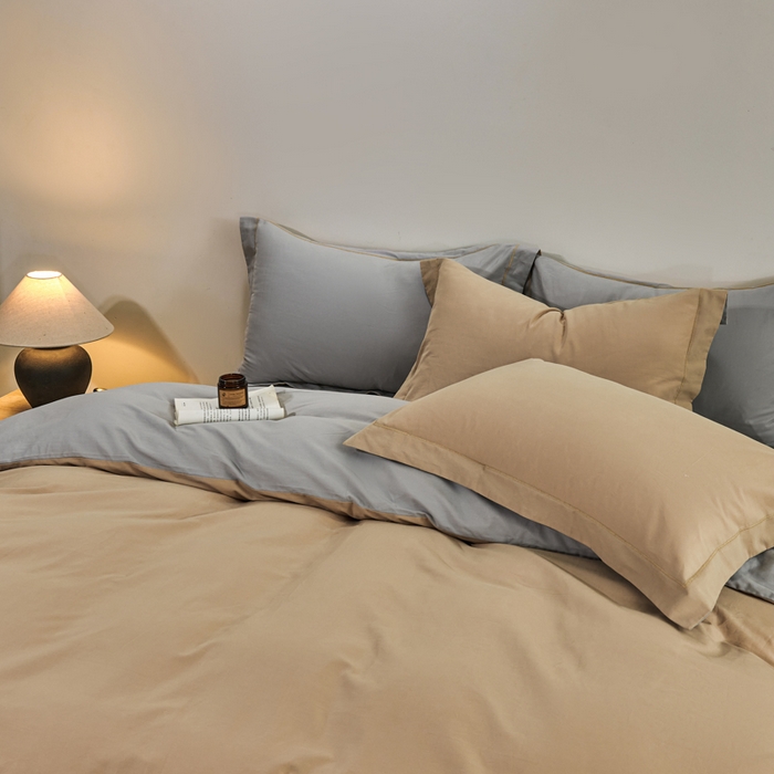 91家纺网 家纺一手货源 找家纺 憨豆家纺 2026新款全棉磨毛四件套正宗加厚长绒棉贡缎100%纯棉四件套（含买家秀）莫兰迪 莫兰迪-卡其拼浅灰