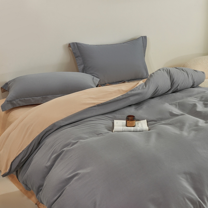 91家纺网 家纺一手货源 找家纺 憨豆家纺 2026新款全棉磨毛四件套正宗加厚长绒棉贡缎100%纯棉四件套（含买家秀）莫兰迪 莫兰迪-高级灰拼卡其