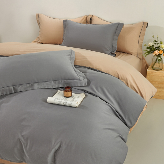 91家纺网 家纺一手货源 找家纺 憨豆家纺 2026新款全棉磨毛四件套正宗加厚长绒棉贡缎100%纯棉四件套（含买家秀）莫兰迪 莫兰迪-高级灰拼卡其