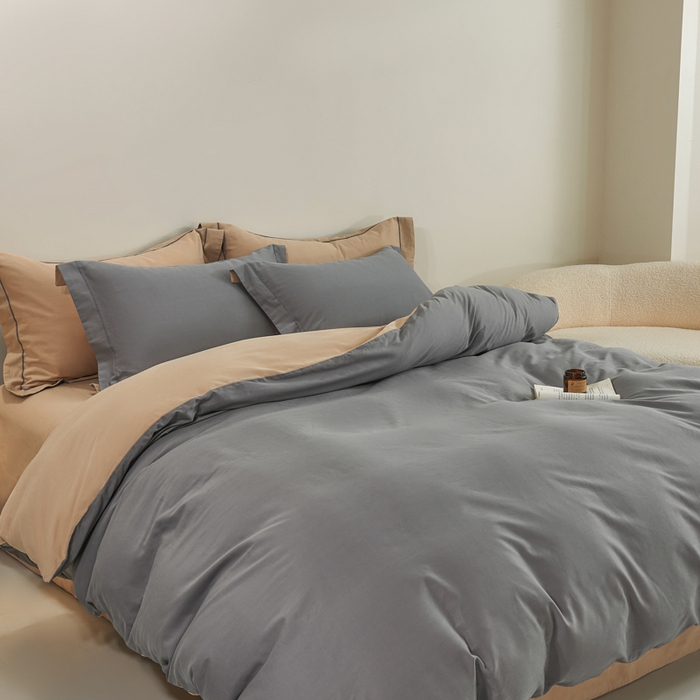 91家纺网 家纺一手货源 找家纺 憨豆家纺 2026新款全棉磨毛四件套正宗加厚长绒棉贡缎100%纯棉四件套（含买家秀）莫兰迪 莫兰迪-高级灰拼卡其