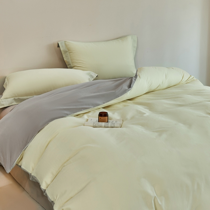 91家纺网 家纺一手货源 找家纺 憨豆家纺 2026新款全棉磨毛四件套正宗加厚长绒棉贡缎100%纯棉四件套（含买家秀）莫兰迪 莫兰迪-奶昔黄拼高级灰