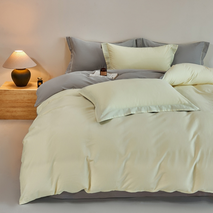 憨豆家纺 2026新款全棉磨毛四件套正宗加厚长绒棉贡缎100%纯棉四件套（含买家秀）莫兰迪 莫兰迪-奶昔黄拼高级灰