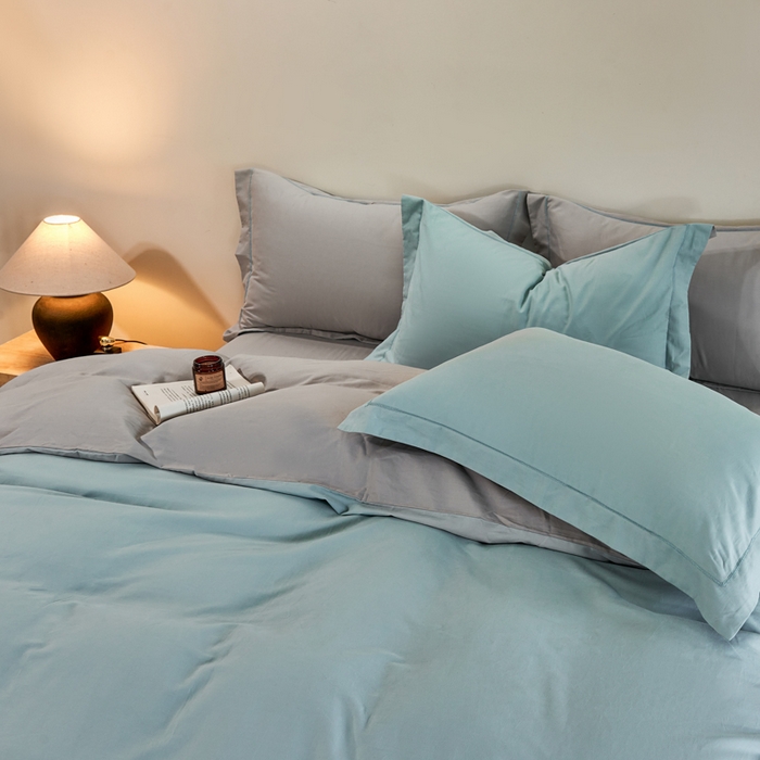 91家纺网 家纺一手货源 找家纺 憨豆家纺 2026新款全棉磨毛四件套正宗加厚长绒棉贡缎100%纯棉四件套（含买家秀）莫兰迪 莫兰迪-雾蓝拼浅灰