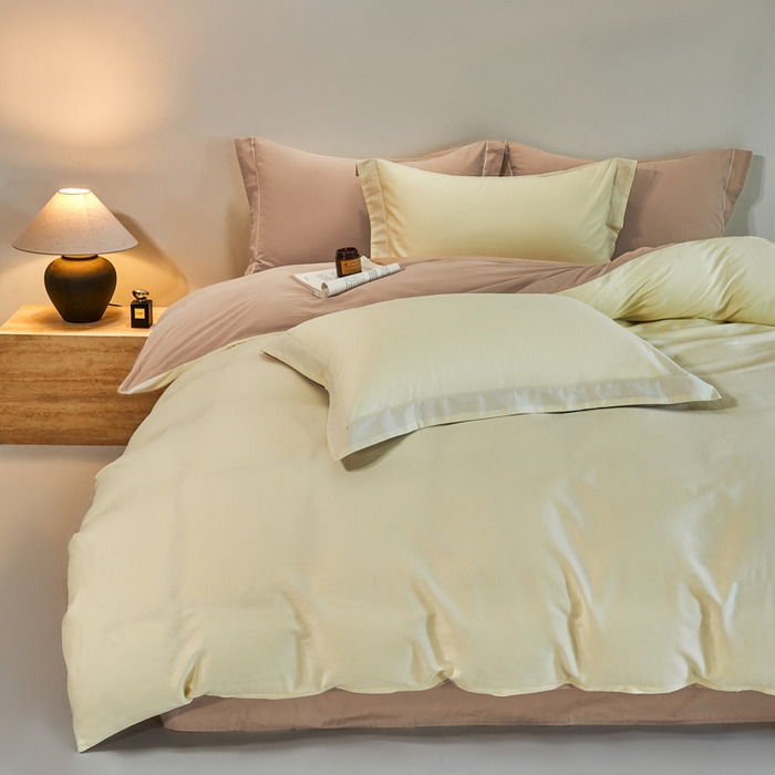 憨豆家纺 2026新款全棉磨毛四件套正宗加厚长绒棉贡缎100%纯棉四件套（含买家秀）莫兰迪 莫兰迪-奶昔黄拼卡其