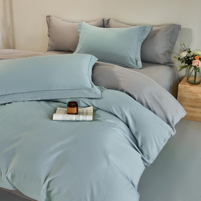 91家纺网 家纺一手货源 找家纺 憨豆家纺 2026新款全棉磨毛四件套正宗加厚长绒棉贡缎100%纯棉四件套（含买家秀）莫兰迪 莫兰迪-雾蓝拼浅灰