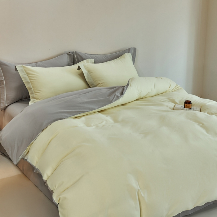 91家纺网 家纺一手货源 找家纺 憨豆家纺 2026新款全棉磨毛四件套正宗加厚长绒棉贡缎100%纯棉四件套（含买家秀）莫兰迪 莫兰迪-奶昔黄拼高级灰