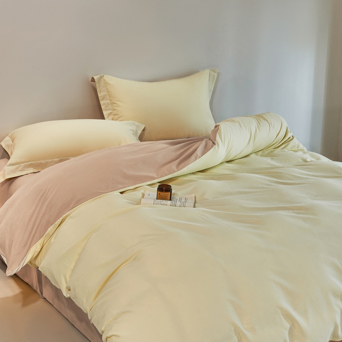 91家纺网 家纺一手货源 找家纺 憨豆家纺 2026新款全棉磨毛四件套正宗加厚长绒棉贡缎100%纯棉四件套（含买家秀）莫兰迪 莫兰迪-奶昔黄拼卡其