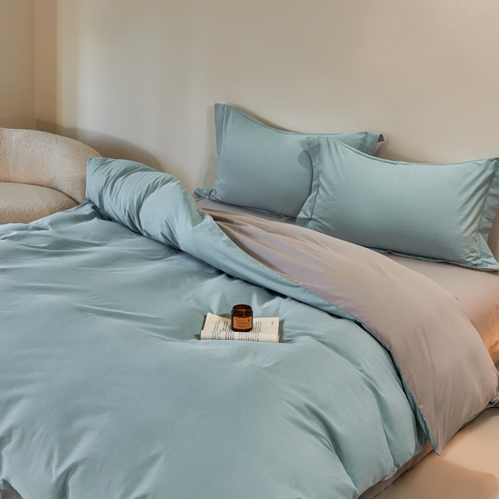 91家纺网 家纺一手货源 找家纺 憨豆家纺 2026新款全棉磨毛四件套正宗加厚长绒棉贡缎100%纯棉四件套（含买家秀）莫兰迪 莫兰迪-雾蓝拼浅灰