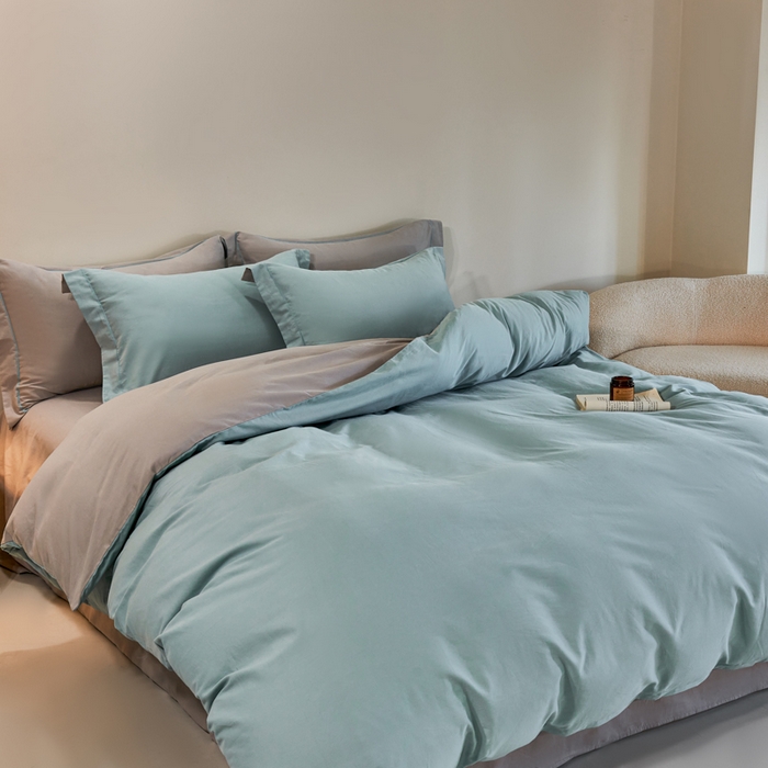 91家纺网 家纺一手货源 找家纺 憨豆家纺 2026新款全棉磨毛四件套正宗加厚长绒棉贡缎100%纯棉四件套（含买家秀）莫兰迪 莫兰迪-雾蓝拼浅灰