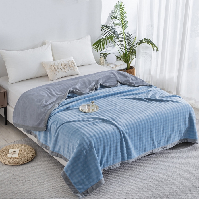 91家纺网 家纺一手货源 找家纺 （总）卉晨家纺 2025新款牛奶绒纯色小泡泡复合毯