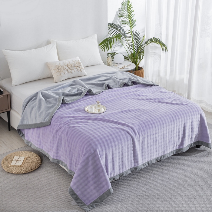 卉晨家纺 2025新款牛奶绒纯色小泡泡复合毯 香芋紫