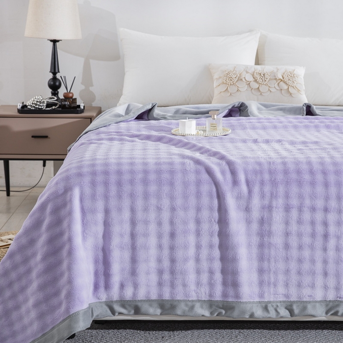 91家纺网 家纺一手货源 找家纺 卉晨家纺 2025新款牛奶绒纯色小泡泡复合毯 香芋紫